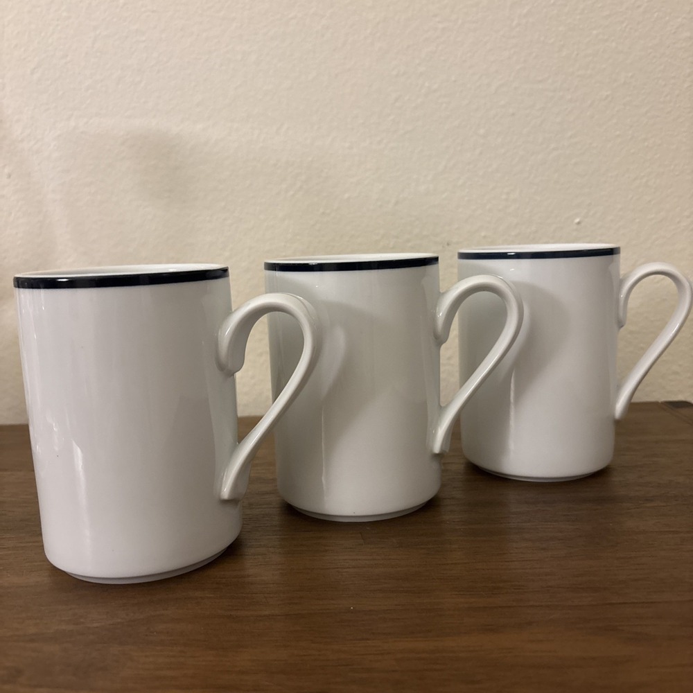 Three Dansk Bistro Christianshavn Black Stripe 12 Oz Coffee Mugs Cups Portugal